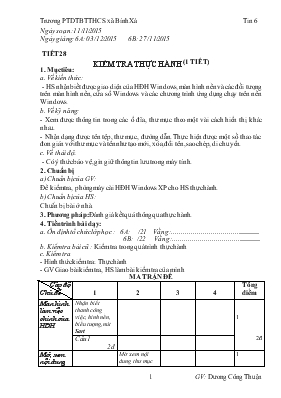 Tin học 6 - Tiết 28 Kiểm tra thực hành (1 tiết)